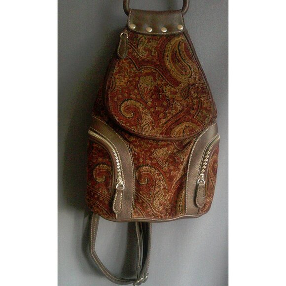 Nine West NWOT Brown Paisley Corduroy Backpack - Picture 1 of 5